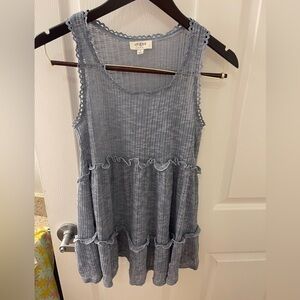 Umgee Blue Sleeveless Ruffle Blouse